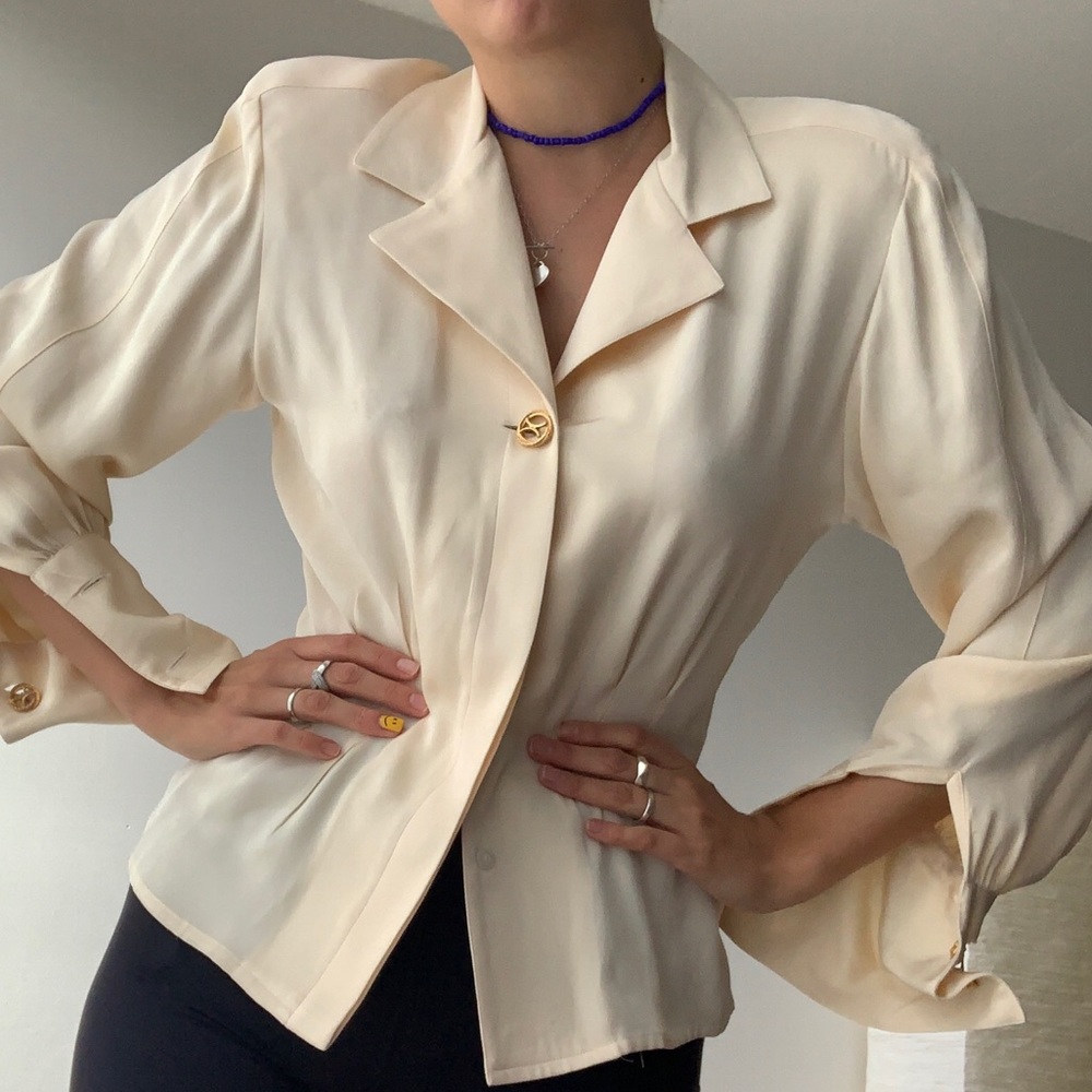 Vintage Creme Saks Fifth Avenue Silk Blouse Size M